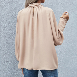 Blusa informal elegante con manga de burbuja y volantes para primavera y verano, camisa elegante con cuello redondo para mujer, <span class=keywords><strong>2022</strong></span> - Product Image 5
