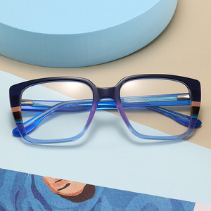 Montures de lunettes carrées en acétate de Wenzhou, monture complète, antidérapantes, unisexe, verres plats, design dégradé de couleur - Product Image 2