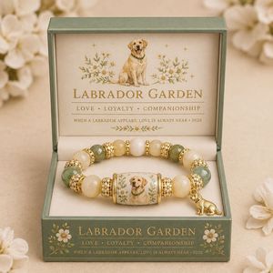 Pulsera Labrador Garden <span class=keywords><strong>Love</strong></span> Loyalty Companionship con Cuentas Redondas de Piedra Natural de 10 mm y Colgante de Perro de Metal, Ajustable - Product Image 1