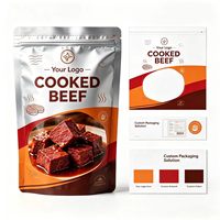 Emballage alimentaire prêt-à-manger en sachet rétractable en plastique PE recyclable et sûr, avec logo personnalisé imprimé, pour viande de bœuf cuite 	   121 ° Stérilisation à haute température