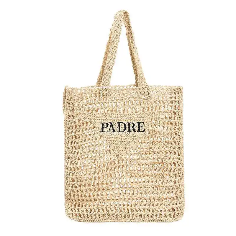 hot sale famous brand style luxury straw beach tote embroidery yarn crochet bag luxury women handmade crochet raffia beach bag