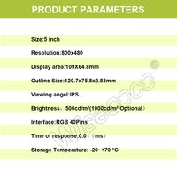 Wisecoco Écran Lcd haute luminosité 5 pouces 800*480 RGB 40 broches Ips Tft Module Uart Hmi pour lunettes VR Solution d'affichage