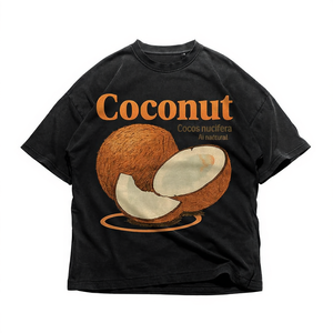 Camiseta gráfica de coco negra lavada, oversize, unisex, estilo streetwear, top retro vintage estampado de tela gruesa - Product Image 2