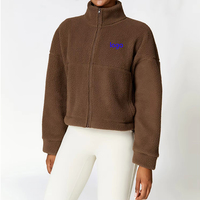 Veste de sport chaude en laine d'agneau pour femme Manteau de sport d'hiver à col montant et fermeture éclair sur le devant