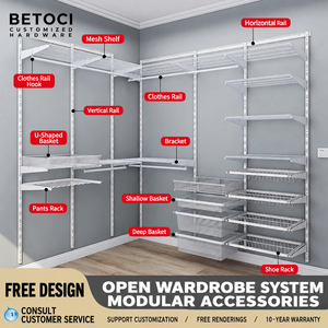 Système d'armoire ouverte, accessoires modulaires, étagère en maille métallique, tringle à vêtements, panier coulissant, porte-pantalons <span class=keywords><strong>pour</strong></span> <span class=keywords><strong>dressing</strong></span> - Product Image 2