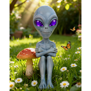 Sculpture en résine <span class=keywords><strong>extraterrestre</strong></span> bleu <span class=keywords><strong>gris</strong></span> avec yeux violets, Figurine <span class=keywords><strong>extraterrestre</strong></span> à grosse tête avec sourire amical, Figurine <span class=keywords><strong>extraterrestre</strong></span> en résine - Product Image 5