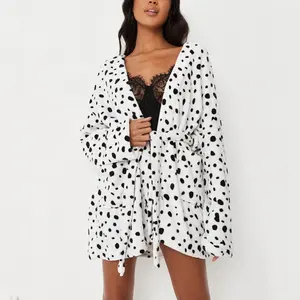 Bán Buôn Mùa Đông Mùa Thu Phụ Nữ Ngủ Ladies Sexy Đồ Ngủ Fluffy Ngắn Dressing Gown Trắng Leopard In Áo Ngủ