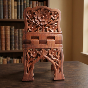 Support de livre religieux pliable en bois poli sculpté à la main, écologique, style imitation antique, design indien pour Bible - Product Image 3