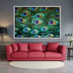 Peacock Feather Glass Wall Art: Colorful Animal Printed Canvas,WHITE <b>FRAMED</b> CANVAS - Product Image 3