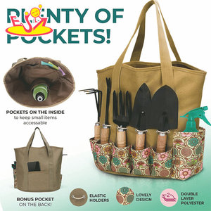 Kids <strong>Gardening</strong> Play Set with Khaki Canvas Carry Tote Bag, Wooden Handle Shovels, Rakes, Weeder, Sprayer, and <strong>Gloves</strong> W10L147 - Product Image 3