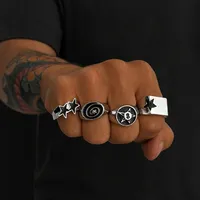 Lot de 4 bagues étoile noires pour hommes, coloris or et argent, anneaux ouverts, bijoux punk massifs, en alliage, cadeau de fête