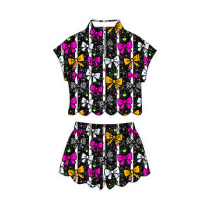 Conjunto Infantil GSSO3601 Personalizado para Niña, con Estampado de Lazos Coloridos y Rayas, Estilo Casual de Manga Corta, Venta al Por Mayor - Product Image 1