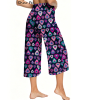 Pantalon large pour femme à imprimé plumes de paon, taille haute, coupe courte, avec cordon de serrage, idéal pour le yoga et la détente, style culotte athlétique