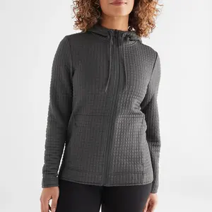 Wholesale Classic Gray Women's Hoodies & Sweatshirts Custom Embroidered Zipper up Hooded Sweatshirts for Autumn & Winter
