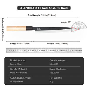 Cuchillo Yanagiba Profesional SHANGDAO de 10 Pulgadas para Sashimi Japonés, Hoja Afilada de Bisel Único para Cortar Pescado Crudo y <span class=keywords><strong>Sushi</strong></span> de Forma Perfecta - Product Image 6