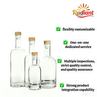 Bouteille à liqueur ronde en verre transparent avec bouchon en caoutchouc vide pour whisky, vin, vodka, gin, rhum et boissons aux fruits