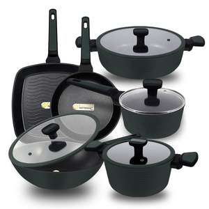 Hiệu Suất Cao <span class=keywords><strong>Greblon</strong></span> Non Stick Coating <span class=keywords><strong>Cookware</strong></span> Sets Cao Cấp Vẫy Dark Green <span class=keywords><strong>Cookware</strong></span> Sets - Product Image 1