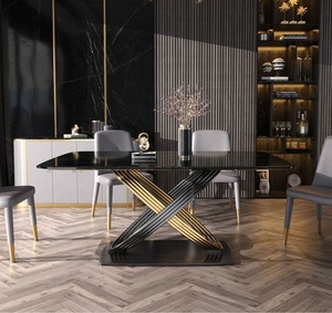 Table de salle à manger fixe en acier inoxydable, avec plateau en marbre, de haute qualité - Product Image 5