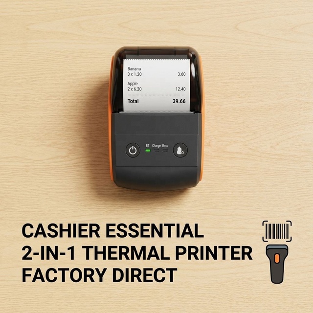 Durable Handheld 58mm mini label barcode mini Thermal Printer With Anti Slip Grip for Field Service on Site Label Printing