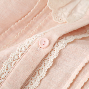 Pure Cotton Gauze Mulher Pijamas para a Primavera e Outono Sweet Lovely Lace Guarnição Fina Manga Longa Respirável e para HomeWear - Product Image 6