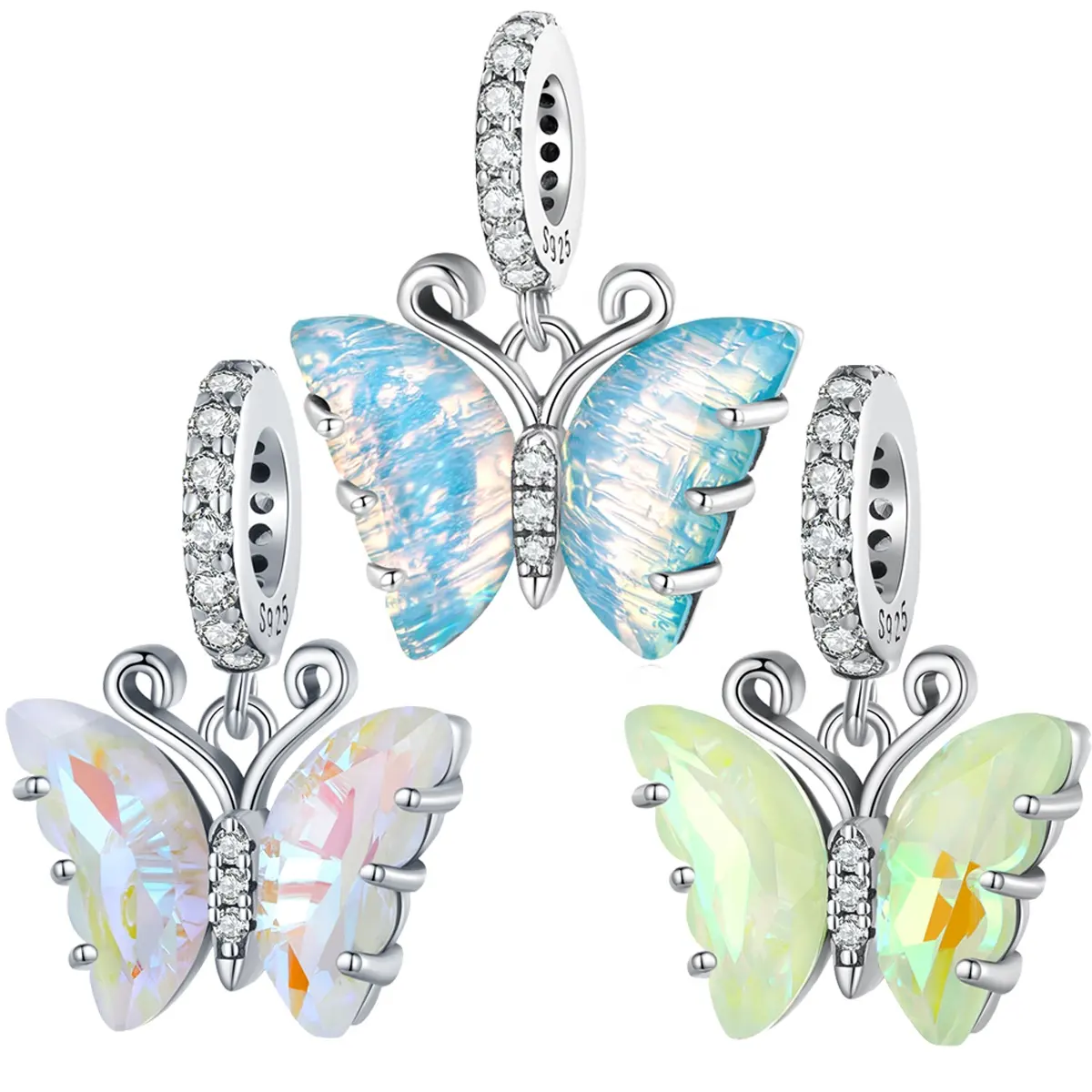 Wholesale 925 Sterling Silver Aurora Butterfly Pendant fit Women DIY Jewelry Making Bracelet & Necklace Shiny Charms DIY SCC2305