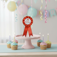 Cinta Personalizada de 7.5*14cm, Ecológica, 100% Poliéster Satinado, con Impresión en Dorado/Plateado, para Cumpleaños, Niña/Niño, Insignia, Roseta, Botón