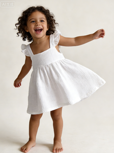 Abito Estivo Personalizzato <span class=keywords><strong>per</strong></span> Bambine con Maniche a Sbuffo, 100% Cotone Mussola, Vestito Svasato <span class=keywords><strong>per</strong></span> Bambine Piccole - Product Image 2
