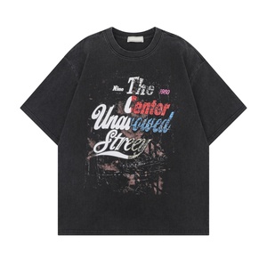 T-shirt Homme Été 2025 Nouvelle Collection Style Post-Apocalyptique Rétro Marque Manches Courtes Coton Lourd Lavé 100% Coton Motif Effet Encre Pulvérisée - Product Image 2