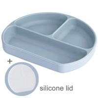 Nouvelle assiette carrée pour bébé en silicone écologique, non toxique, à forte aspiration, avec couvercle en silicone, motif de dessin animé, sans BPA et résistante à la chaleur