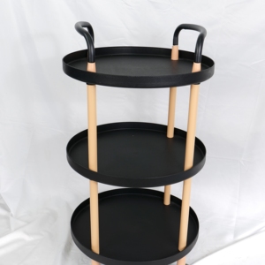 <span class=keywords><strong>Table</strong></span> de Salon Pliante Moderne Noire à Trois Niveaux avec 4 Roues en Plastique et Bois pour Chambre, Salon, Chevet et Utilisation en Salon de Coiffure - Product Image 4