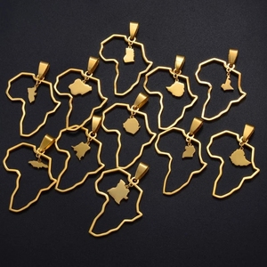 Collares con Colgante <span class=keywords><strong>de</strong></span> <span class=keywords><strong>Mapa</strong></span> <span class=keywords><strong>de</strong></span> África en Acero Inoxidable, Joyería al por Mayor, Mapas <span class=keywords><strong>de</strong></span> <span class=keywords><strong>Kenia</strong></span>, Congo, Nigeria, Sudán, Camerún, Collar con Cadena Dorada - Product Image 2