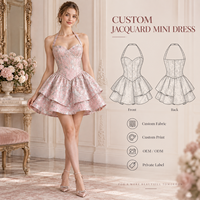 Mini-robe personnalisée pour femme, jacquard floral, avec corsage, col halter, jupe à volants superposés, coupe trapèze, pour occasions