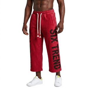 Six Trend Sports Men's <b>Red</b> Fleece Lightweight Straight Sweatpants Elastic Waist Drawstring Casual Pants Letter Print Summer Wear - Product Image 1