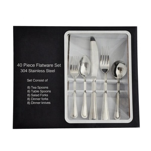 40 cái thép không gỉ Flatware <span class=keywords><strong>Set</strong></span> Bạc bữa ăn tối thìa dĩa và dao dao kéo thiết lập cho Nhà Bên đám cưới - Product Image 1