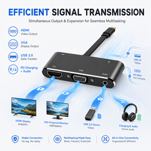 Hub USB C 5 en 1, adaptateur multiport <span class=keywords><strong>HDMI</strong></span> 4K VGA 1080P, USB 3.0 5 Gbps, charge PD, prise audio pour MacBook Pro, ordinateur portable - Product Image 5