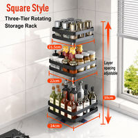 Étagère à épices rotative carrée à trois niveaux, plateau tournant multi-niveaux Lazy Susan, étagère de rangement de cuisine en acier au carbone pour comptoir