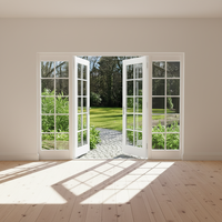 Portes à battants modernes GELLJA pour villa, entrée principale, grille, bois/WPC/PVC, porte française à double vitrage, design coupe-vent