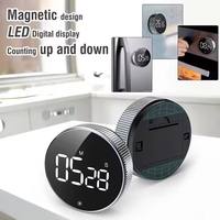 Minuteur de cuisine numérique rotatif magnétique à commande tactile avec affichage LED, en plastique, pour la cuisson, le fitness et la productivité