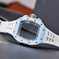 6501 Automatik-Chronograph, blaue Uhr mit Split-Seconden-Funktion, Skelett-Zifferblatt, Carbon, luxuriöse Herren-Alltagsuhr