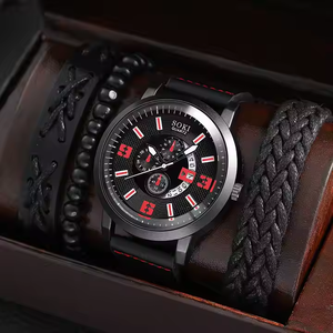 Nuevo Conjunto de Joyería de 4 Piezas de Aleación para Hombre, Reloj de Pulsera de Cuarzo con Correa de Cuero Informal, con Fecha y Número, Reloj de Moda - Product Image 4