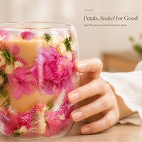Mug à café en verre 9-12oz, forme ovale, double paroi, motif floral - Tasse isolante en borosilicate pour boissons chaudes et froides, maison et bureau