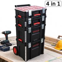 Ensemble de boîtes à outils empilables Vertak 4-en-1, boîte à outils modulaire en plastique imperméable, chariot portable avec tiroirs, roues, design verrouillable