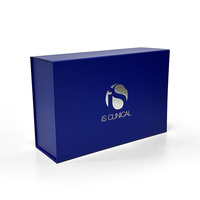 Boîte cadeau rigide pliable magnétique bleu foncé personnalisée avec logo en feuille d'argent, design pliable, emballage haut de gamme