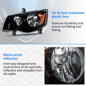 Phares Pour 11-20 Dodge <span class=keywords><strong>Grand</strong></span> Caravan 08-16 Chrysler Town & Country Noir lampes - Product Image 6