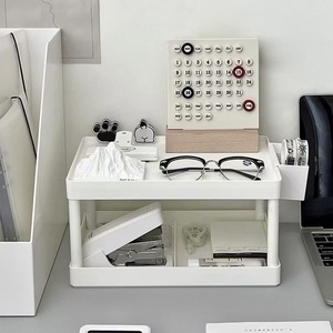 Dual Layer Desktop <b>Storage</b> Rack 2 Tier Rectangle Standing Type Multi Purpose Organizer For Office And Student Use - Product Image 3