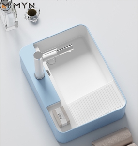 Vendita diretta della fabbrica in ceramica blu lavatrice rettangolare piano di lavoro <span class=keywords><strong>lavanderia</strong></span> lato scarico lavabo con Washboard - Product Image 2