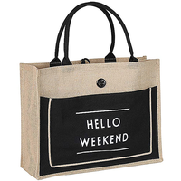 Sac fourre-tout en jute écologique réutilisable de haute qualité avec fermeture éclair et logo personnalisé imprimé, idéal pour la plage, les courses ou comme sac cadeau.
