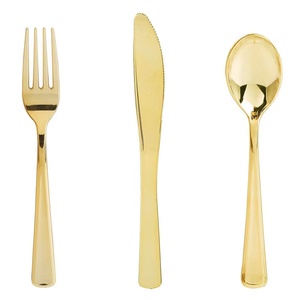 Plastic Knife Fork And Spoon Cutlery Set Party Event Wedding Serving Matte Gold Plated Silverware Flatware Sets