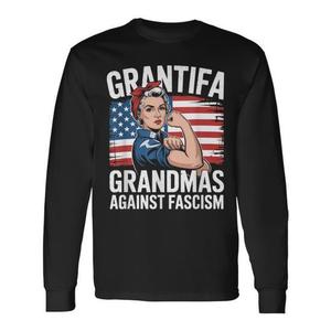 T-shirt a maniche lunghe Grantifa Nonne contro il fascismo, girocollo unisex, abbigliamento promozionale per adulti - Product Image 1