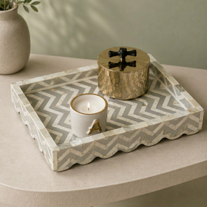 Plateau de service rectangulaire en nacre incrustée en zigzag, motif coquille de capiz, plateau populaire - Product Image 1